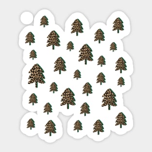 Leopard Print Christmas Tree Pattern on Red Sticker